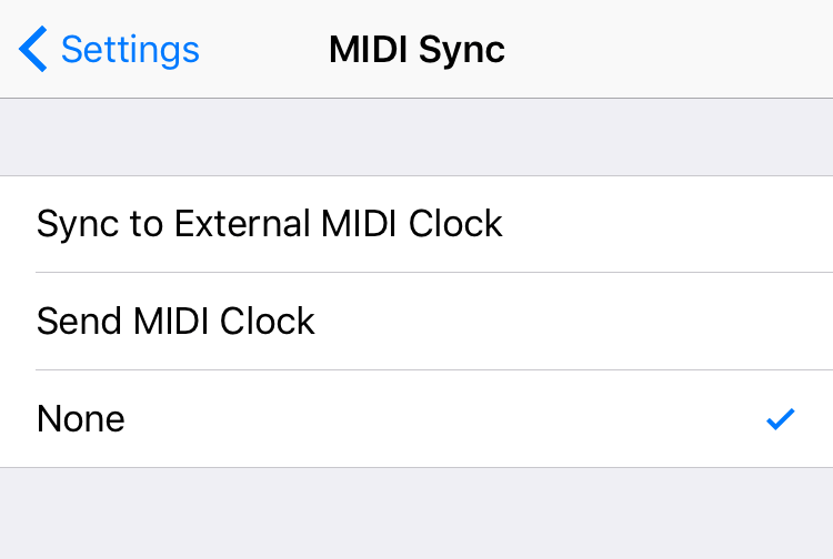 MIDI Clock Settings screenshot